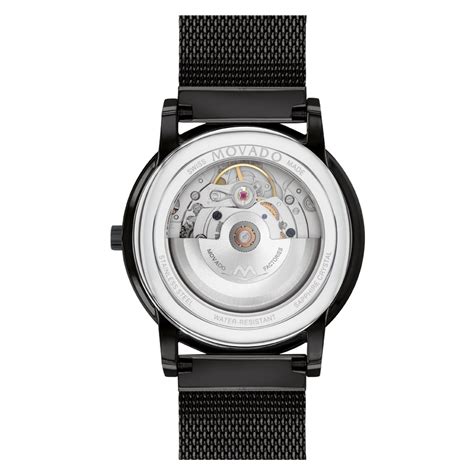 Movado| Museum Classic Automatic stainless steel watch and mesh bracelet with black dial and ...