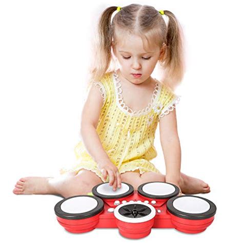 Twfric Toddlers Drum Kit Electronic Hand Drum Set With Lights Kids