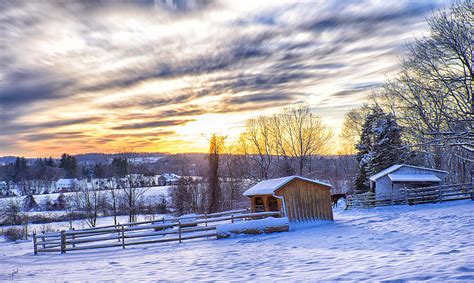 For the love of horses: Horse Barn At Sunset After The Snow Storm Photograph by John Franco
