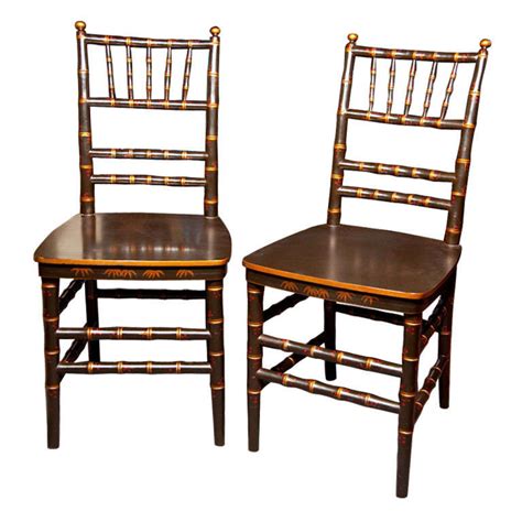 Seat and back is made of wood. Pair of Chinoiserie Faux Bamboo Dining Chairs For Sale at ...