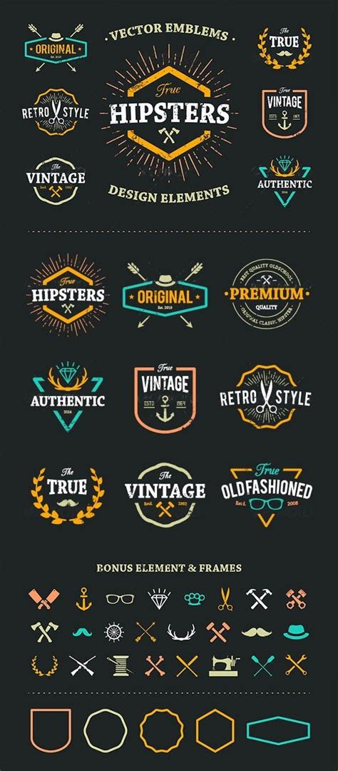 True Hipster Vector Set Fashion Logo Design Inspiration Vintage Logo