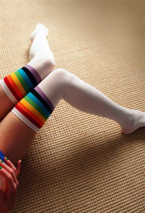 Rainbow Cuff Thigh High Socks Over Knees Girls Knee High Socks