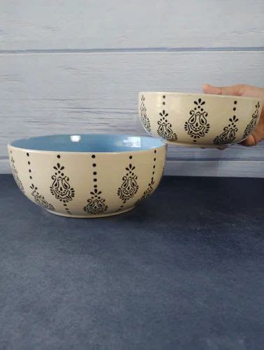Paisley Damask Blue Hand Painted Designer Ceramic Serving Bowl At Rs
