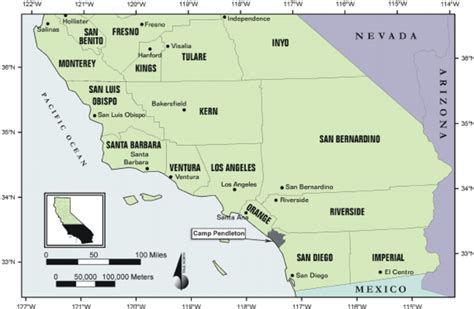 Southern California Regional Map Showing The Location Of San Diego