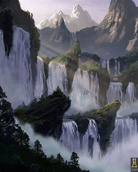 Mountain Waterfalls By Concept Art House On Deviantart Landscape