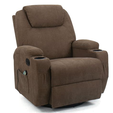 Walnew Swivel Rocker Recliner With Massage And Heat Brown Fabric