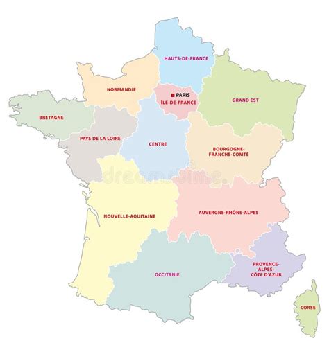 Administrative Map Of The 13 Regions Of France Since 2016 Stock Vector