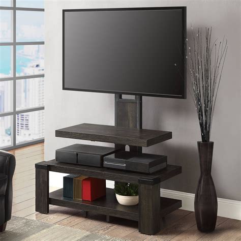 3 Shelf Television Stand With Floater Mount For Tvs Up To 55 Pine