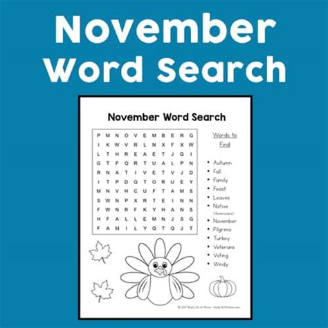 Free Printable November Word Search Printable Puzzle For Kids