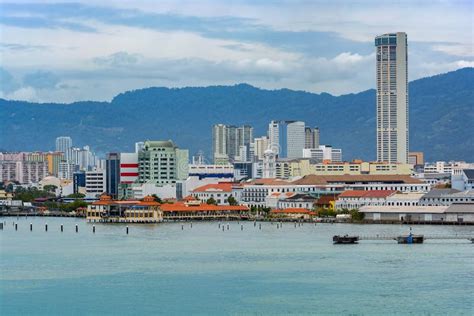 Malaysia Penang Pulau Pinang Georgetown City Skyline And Coast