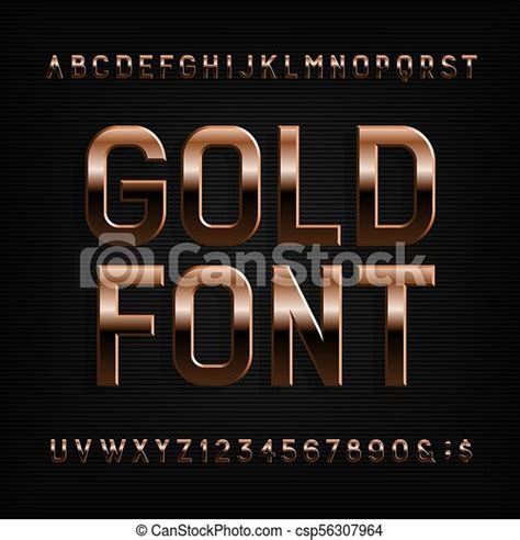 Gold Effect Alphabet Font Metal Letters Numbers And Symbols Stock