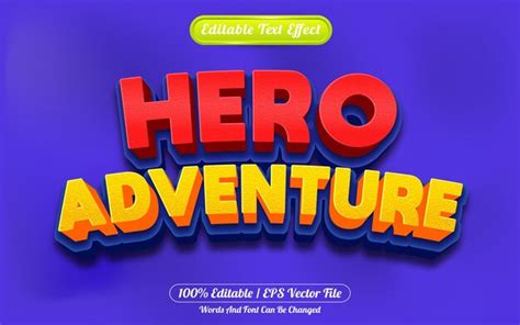 Premium Vector Hero Adventure 3d Editable Text Effect Cartoon Style