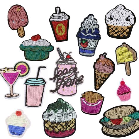 20pcs Cocktail Cupcake Popsicle Iron On Glitter Patches For Clothing