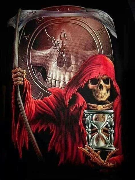 Red Hourglass Grim Reaper Art Skull Artwork Skull Art