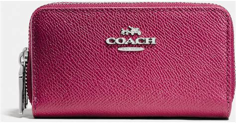 Coach Small Double Zip Coin Case In Colorblock Leather In Pink Lyst