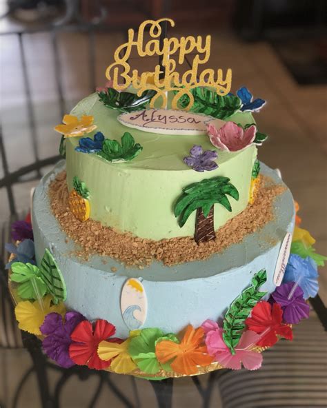 Hawaiian Theme Two Tier Birthday Cake Hawaii Birthday Cake Tiered