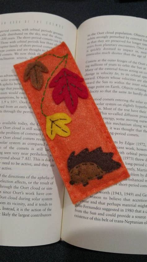 Hedgehog On A Fall Day Felt Bookmark Felt Bookmark Etsy Felt