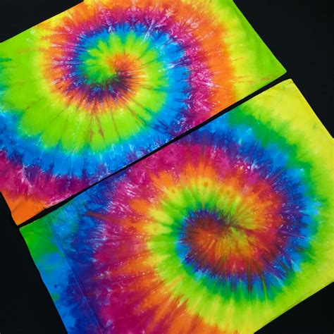 Set Of Two 2 Tie Dye Pillowcases Neon Rainbow Spiral Tie Dye Pillo