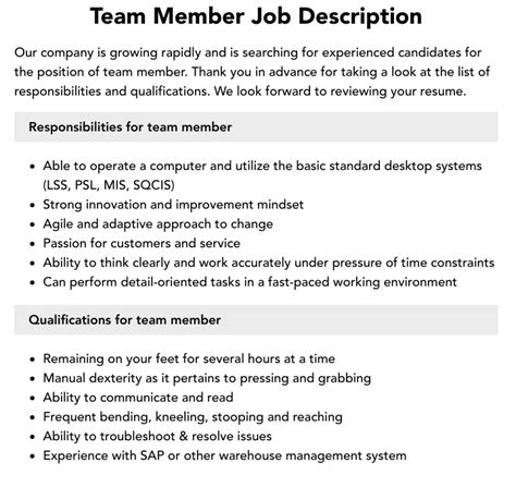 team member job description velvet jobs