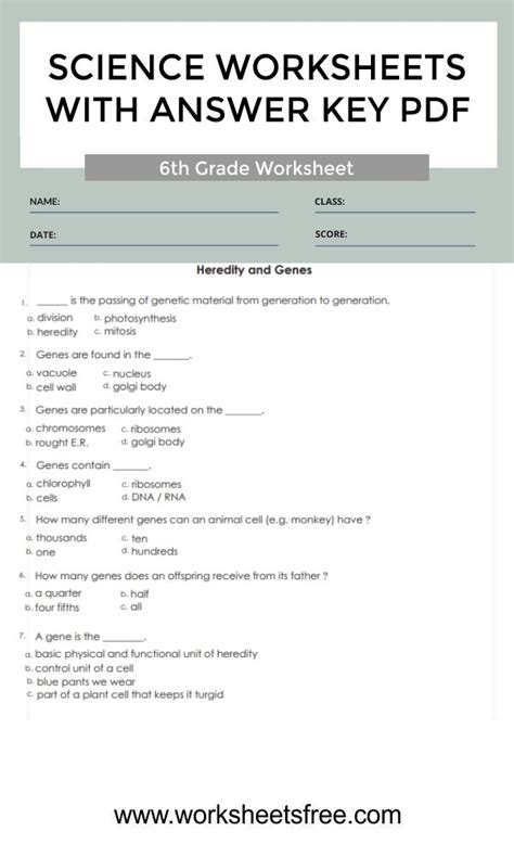 6th Grade Science Worksheets With Answer Key Pdf 4a Worksheets Free