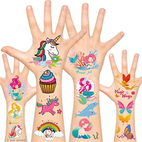 buy leesgel 49 styles metallic glitter temporary tattoos for girls mermaid unicorn butterfly