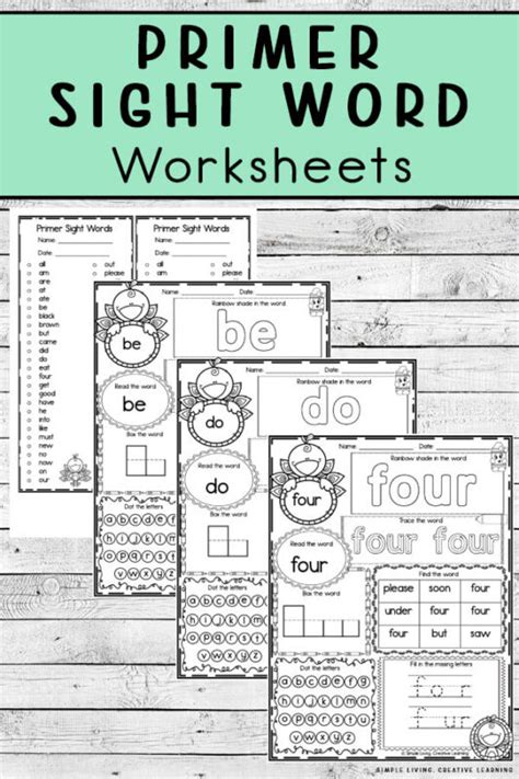 Primer Sight Word Worksheets Simple Living Creative Learning