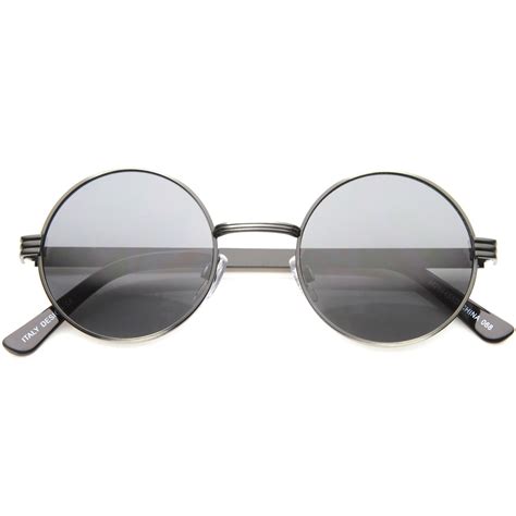Retro Fashion Metal Textured Frame Flat Lens Round Sunglasses 50mm Round Sunglasses