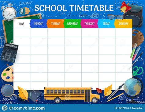 School Timetable Weekly Pupil Schedule Template Stock Vector