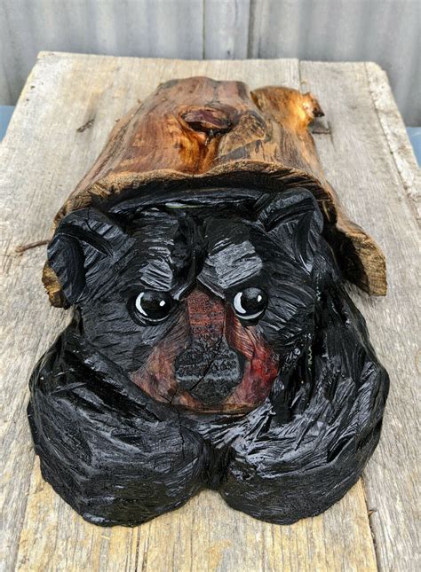 Bear In Log Chainsaw Carving Sculpture Log Cabin Decor Garden Yard Art