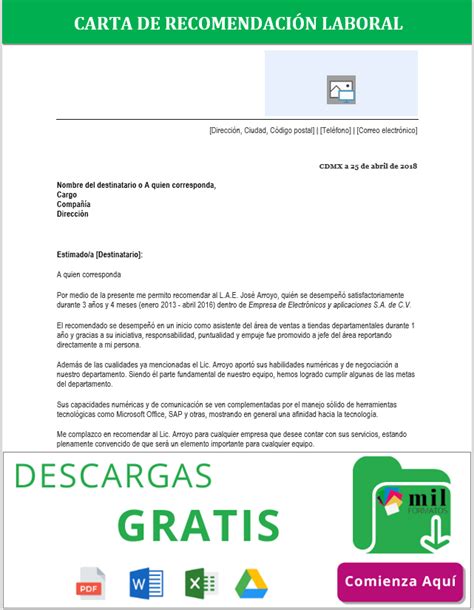 Formato De Carta De Recomendación Laboral