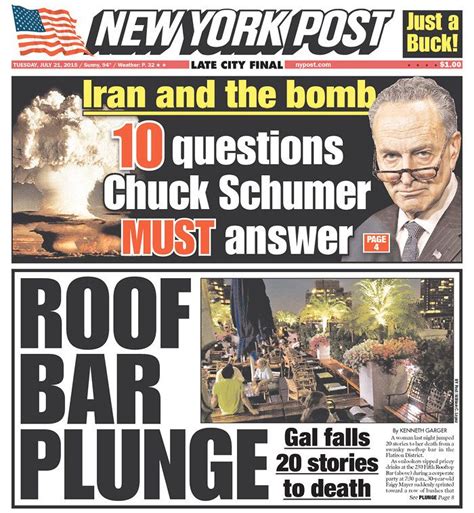 New York Post Todays Front Pages Newseum Newspaper Design New