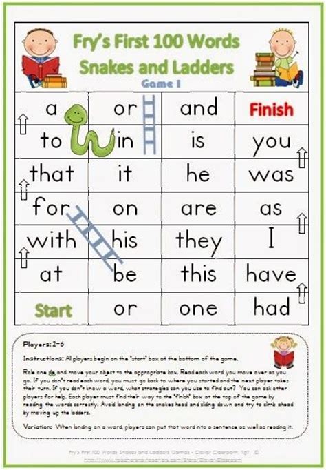 Free Pdf Frys First 100 Words Snakes And Ladders Games X 6 Teach Me