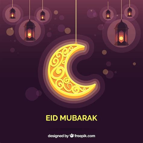 Free Vector Eid Mubarak Decorative Golden Moon Background