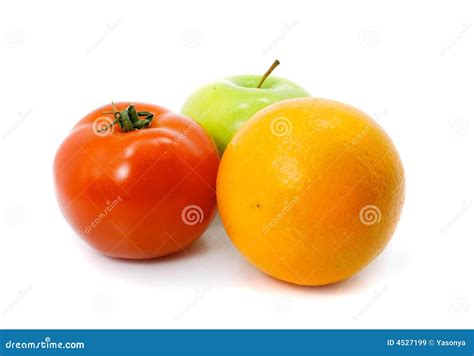 Apple Orange And Tomato Fruits Stock Image Image Of Fresh Apple 4527199
