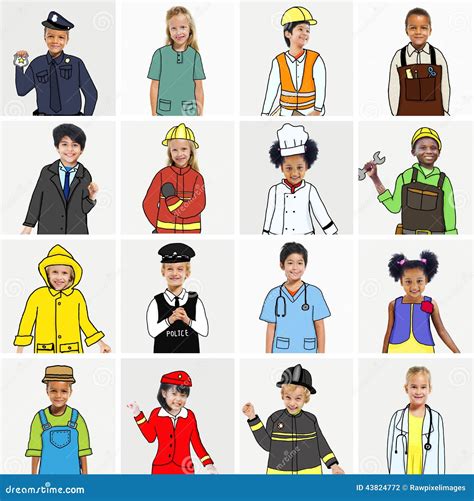 Multiethnic Group Of Children With Dream Jobs Concepts Stock