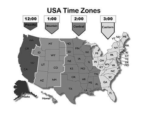 Us Time Zone Map Black And White Map