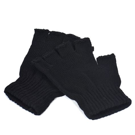 Men Black Knitted Stretch Elastic Warm Half Finger Grandado