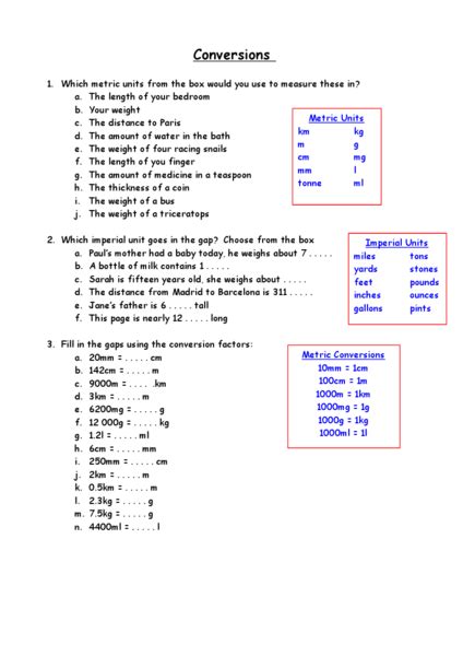 Metric Conversions Appropriate Units Of Measurements Worksheet For 5th