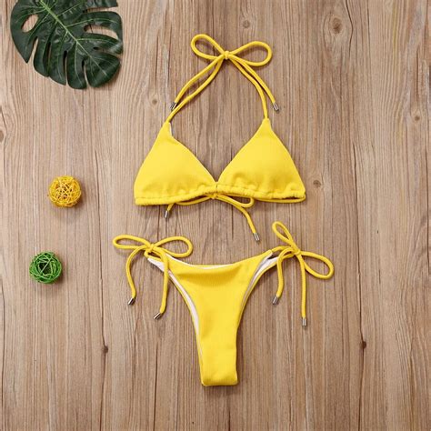 Sexy Women Micro Bikini Sets Solid Color Push Up Padded Triangle Female Brazilian Bathing Suit