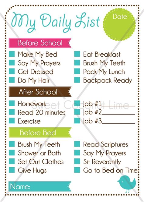 To Do List For The Kids Before School After School Before Bed