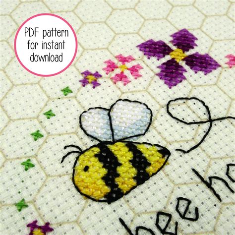 Cute Bee Happy Cross Stitch Pattern Easy Mini Cross Stitch Etsy