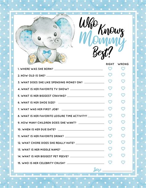 Buy 30 Blue Elephant Who Knows Mommy Best Baby Shower Game And Activity
