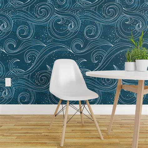 Peel And Stick Removable Wallpaper Wild Waves Ocean Nautical Swirls