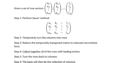 How To Find The Basis For The Span Of A Set Of Column Vectors Youtube
