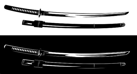 Black And White Samurai Katana Sword Vector Design Stock Illustration