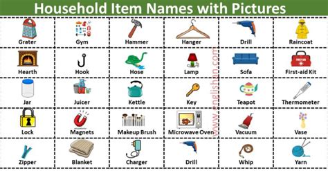 Household Items Names In English With Pictures Pdf Household
