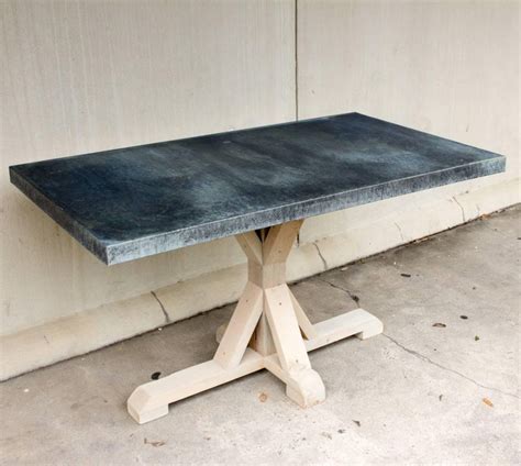 No ring marks or staining! Galvanized Zinc Metal Top Dining Table with Wood Base at ...