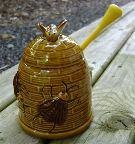 Vintage Honey Jar Honey Bee Jar Bumblebee Ceramic Glazed Honey Pot