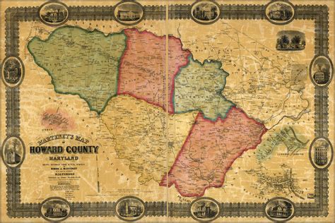 24x36 Gallery Poster Map Of Howard County Maryland 1860