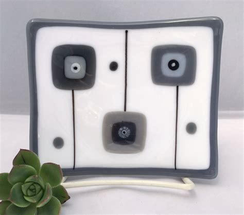 Black And White Fused Glass Dish Mid Century Modern Squares Etsy Fused Glass Dishes Glass